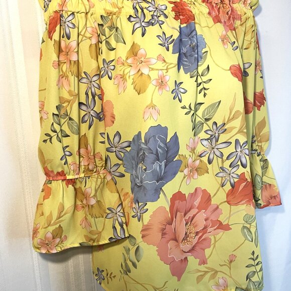 NWT Size Large Women's Off Shoulder Yellow Floral Top by Sweet Pea for NY & Co. - Picture 2 of 8